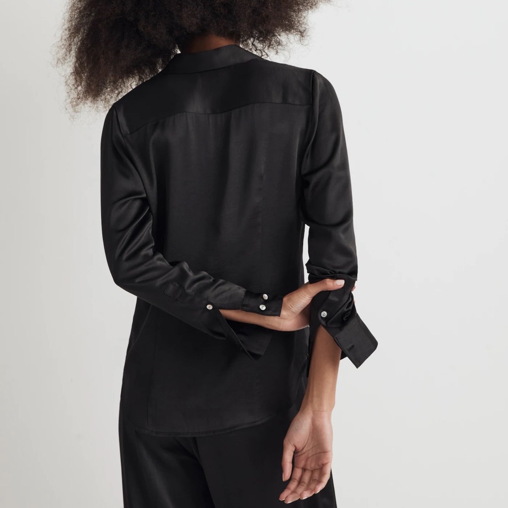 Madewell Darted Button-Up Shirt in Satin - Picture 3 of 9